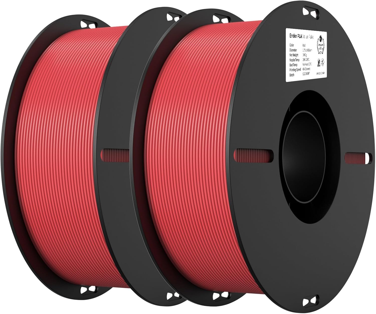 Creality PLA Filament 1.75mm PLA 3D Printer Filament, 2kg Cardboard Spool (4.4lbs), Dimensional Accuracy  /- 0.02mm, Fit Most FDM Printer (Red & Red 2-Pack)